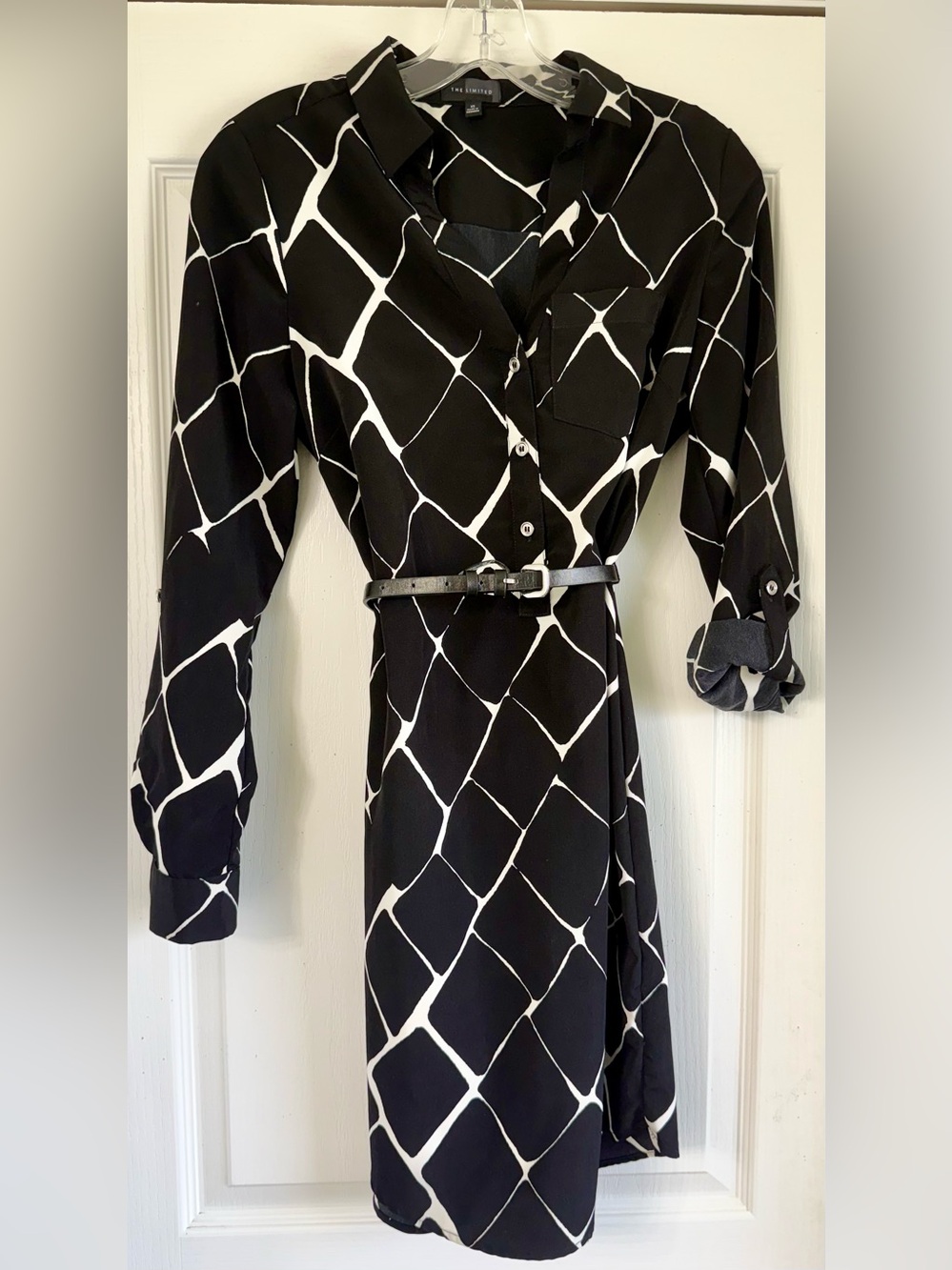 The Limited Black and White Geometric Long Sleeve Shirt Dress
